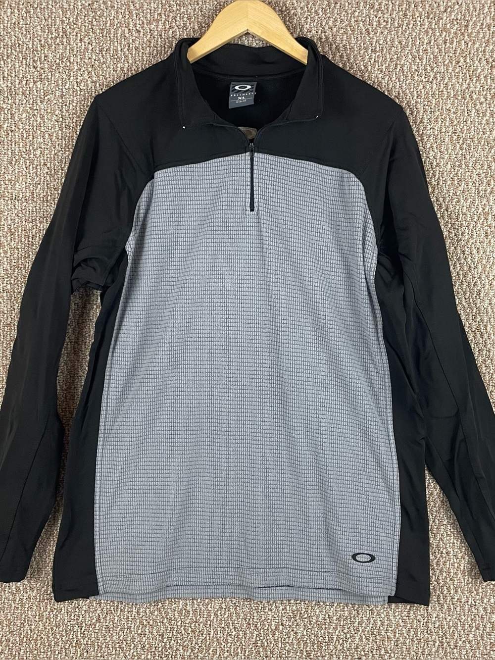Vintage Oakley Software Pullover XL 1/4 Zip Waffle Fleece Black Gray USA T341
